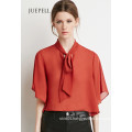 Contemporary Self-Tie Neck Cropped Blouse